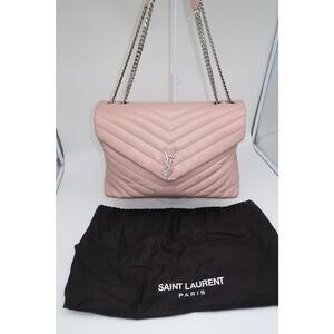 Saint Laurent Loulou Chain Satchel Calfskin Monogram Medium Pink Shoulder Bag
